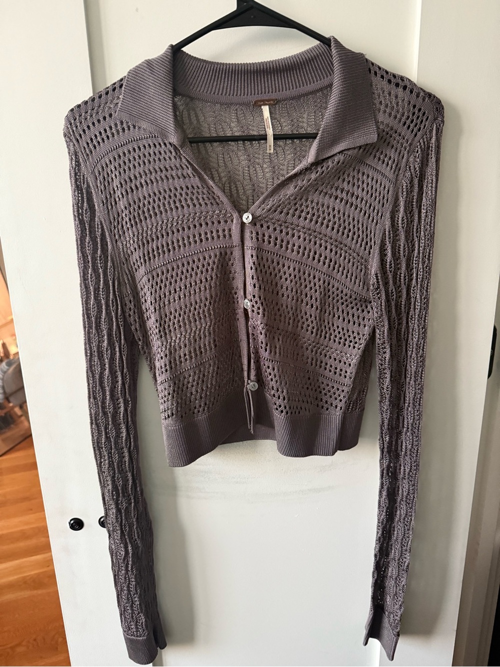 Free People Metallic Taupe Open-Knit Sweater